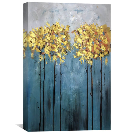 Elegant Gold Foil Floral Landscape Oil Painting for Modern Home Decor