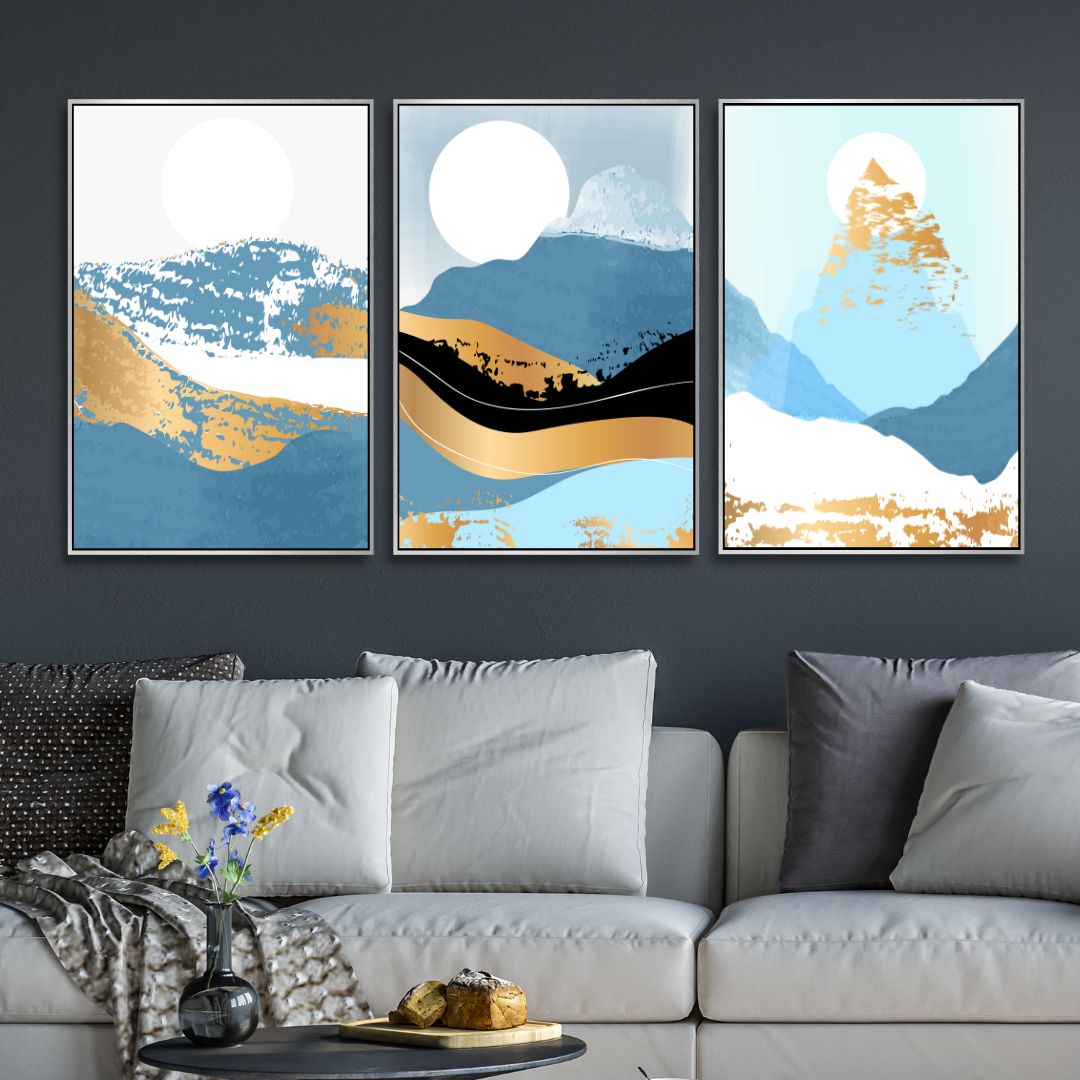 Abstract Gold Mountain Landscape Canvas Art for Modern Home Decor