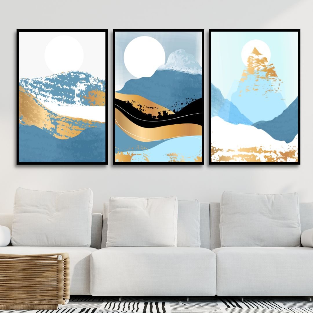 Abstract Gold Mountain Landscape Canvas Art for Modern Home Decor