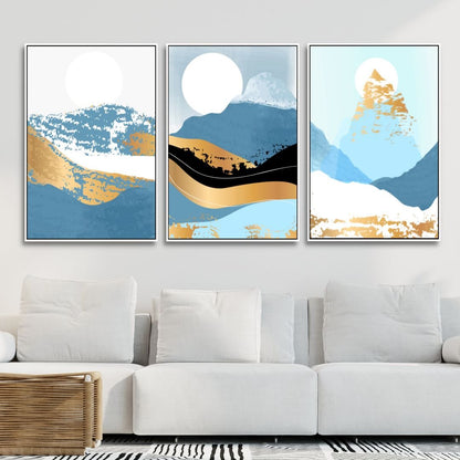 Abstract Gold Mountain Landscape Canvas Art for Modern Home Decor