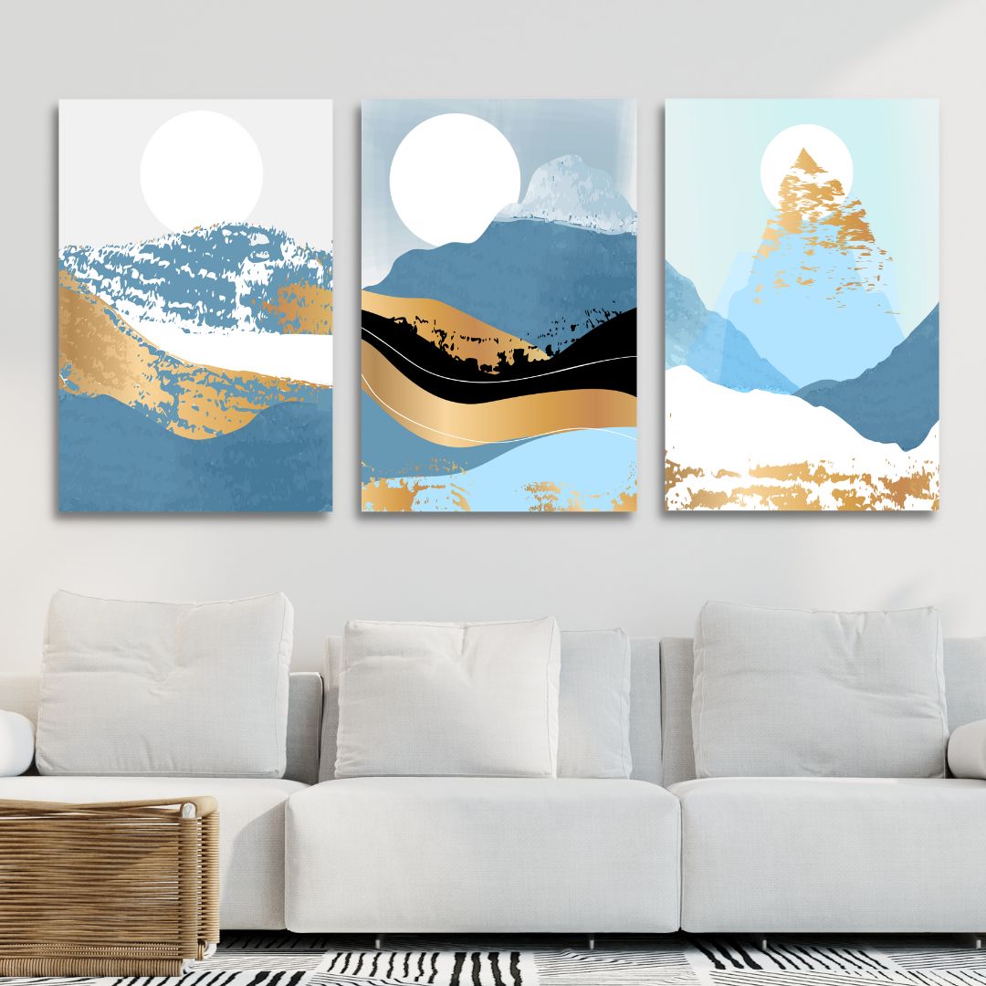 Abstract Gold Mountain Landscape Canvas Art for Modern Home Decor