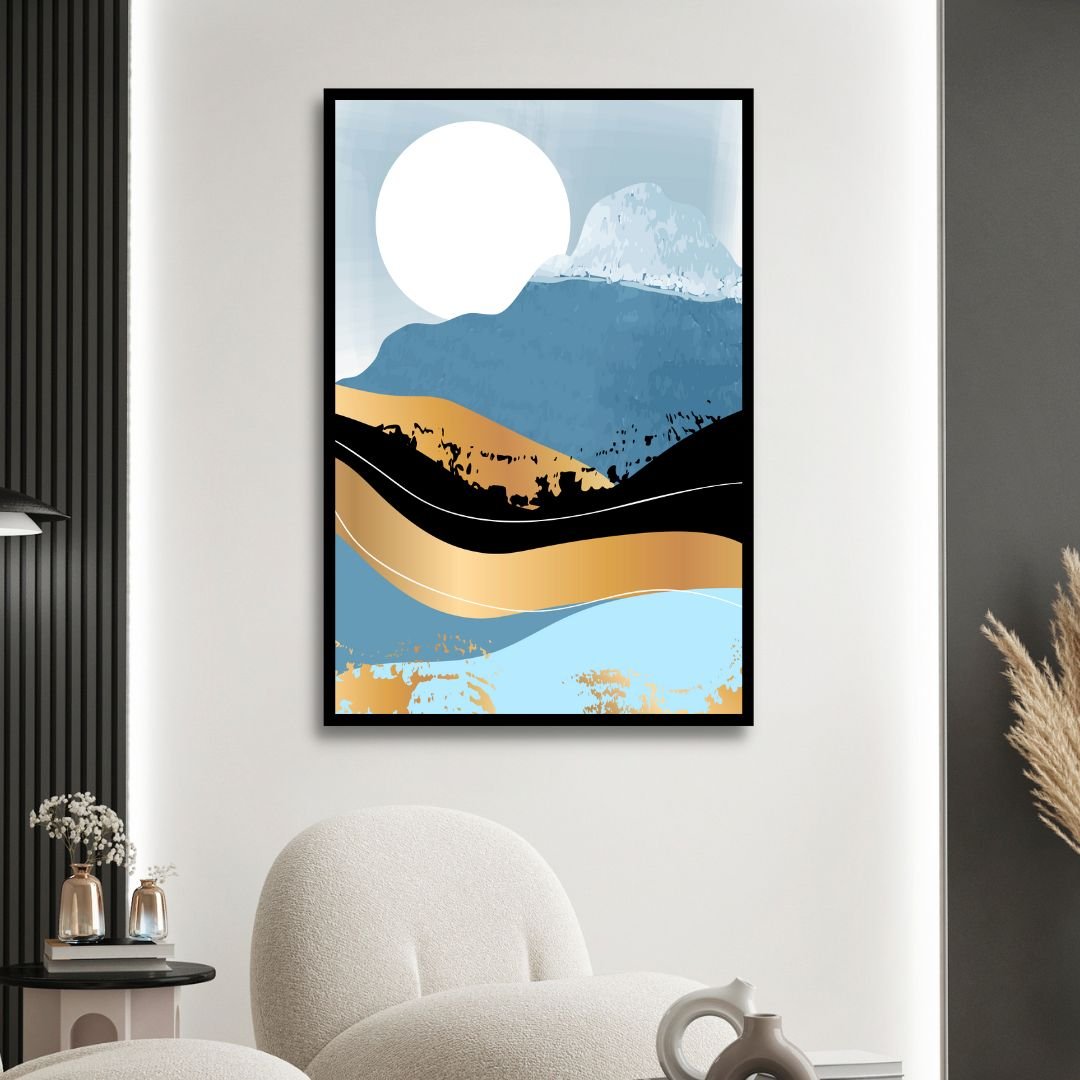 Abstract Gold Mountain Landscape Canvas Art for Modern Home Decor