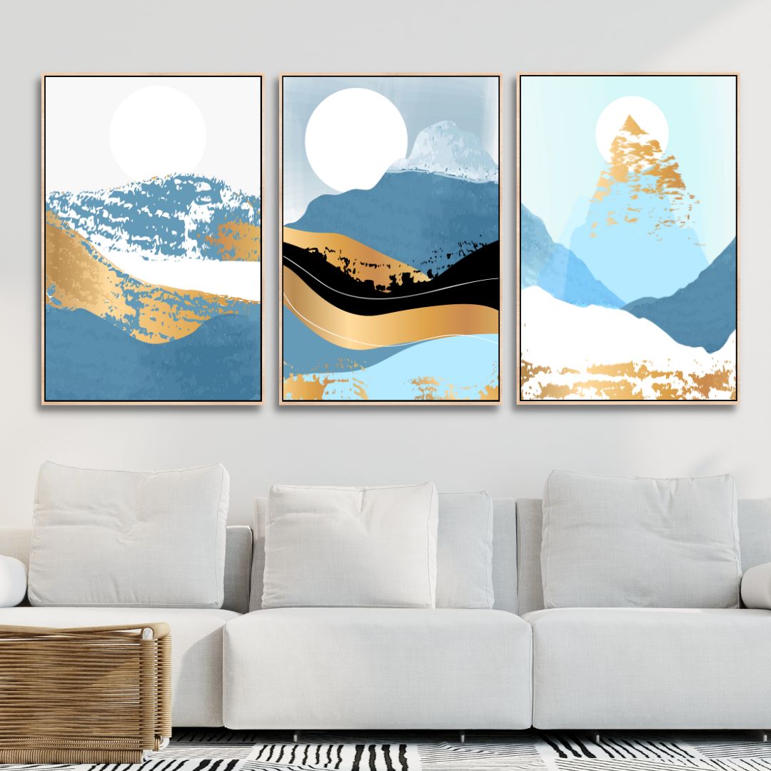 Abstract Gold Mountain Landscape Canvas Art for Modern Home Decor