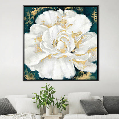 Elegant White Flower Oil Painting with Gold Accents for Home Décor