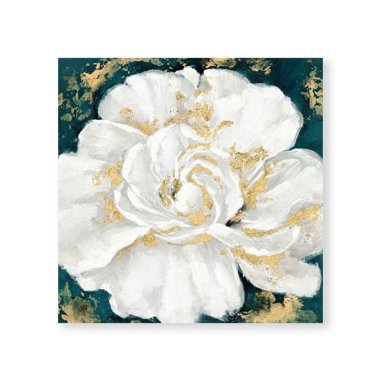 Elegant White Flower Oil Painting with Gold Accents for Home Décor
