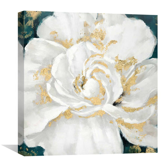 Elegant White Flower Oil Painting with Gold Accents for Home Décor