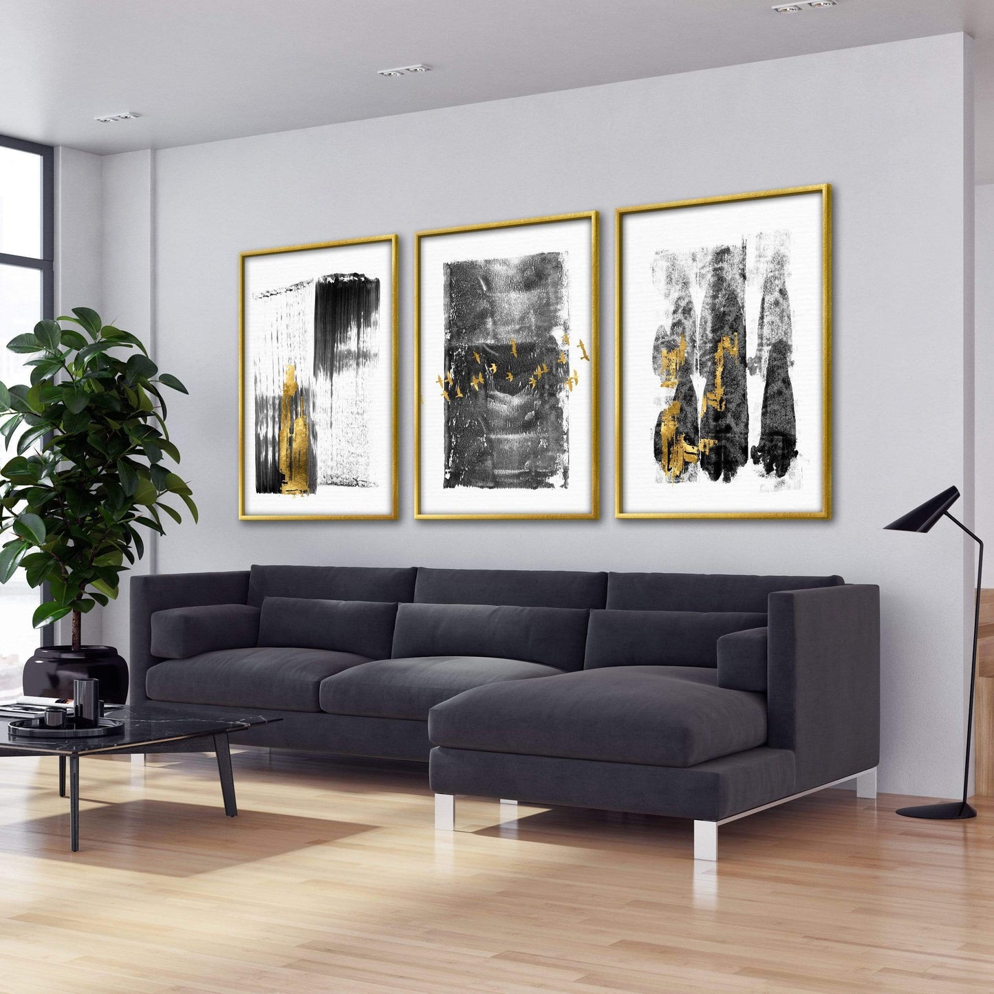 Abstract Gold Brushstroke Canvas Art for Elegant Home Decor