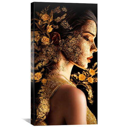 Elegant Golden Floral Portrait Oil Painting for Modern Decor