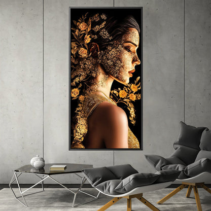 Elegant Golden Floral Portrait Oil Painting for Modern Decor