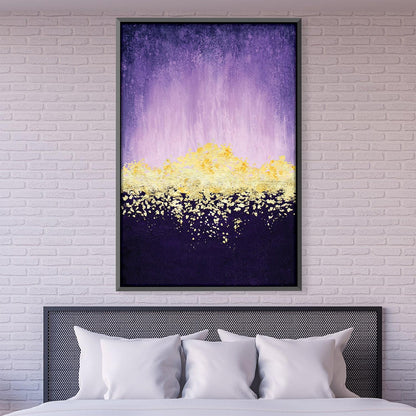 Abstract Golden Sunrise on Purple Canvas - Modern Oil Painting for Home Decor