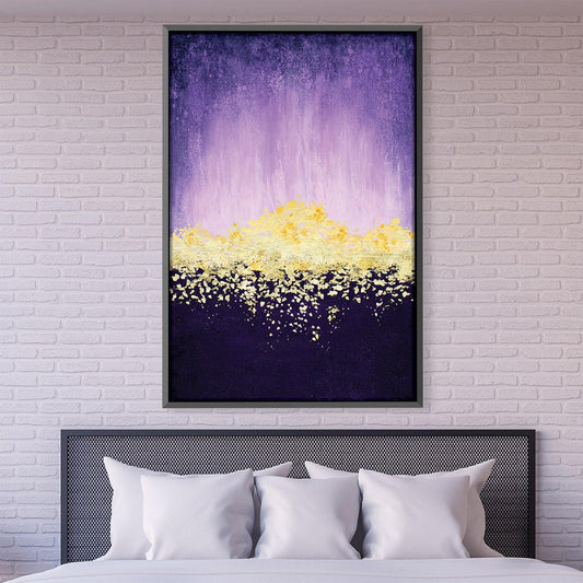 Abstract Golden Sunrise on Purple Canvas - Modern Oil Painting for Home Decor