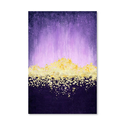 Abstract Golden Sunrise on Purple Canvas - Modern Oil Painting for Home Decor