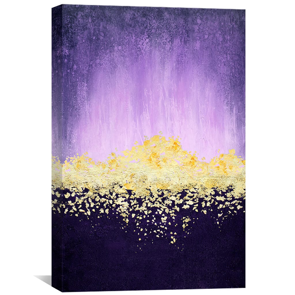 Abstract Golden Sunrise on Purple Canvas - Modern Oil Painting for Home Decor