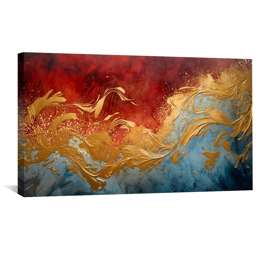 Abstract Gold and Red Waves Oil Painting for Modern Home Decor