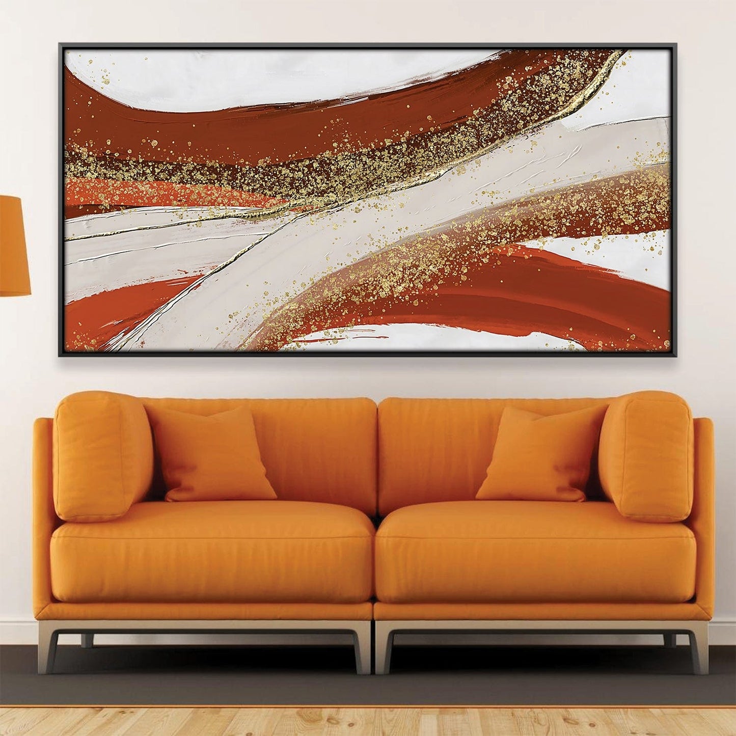 Vibrant Golden Orange Abstract Oil Painting for Modern Home Décor