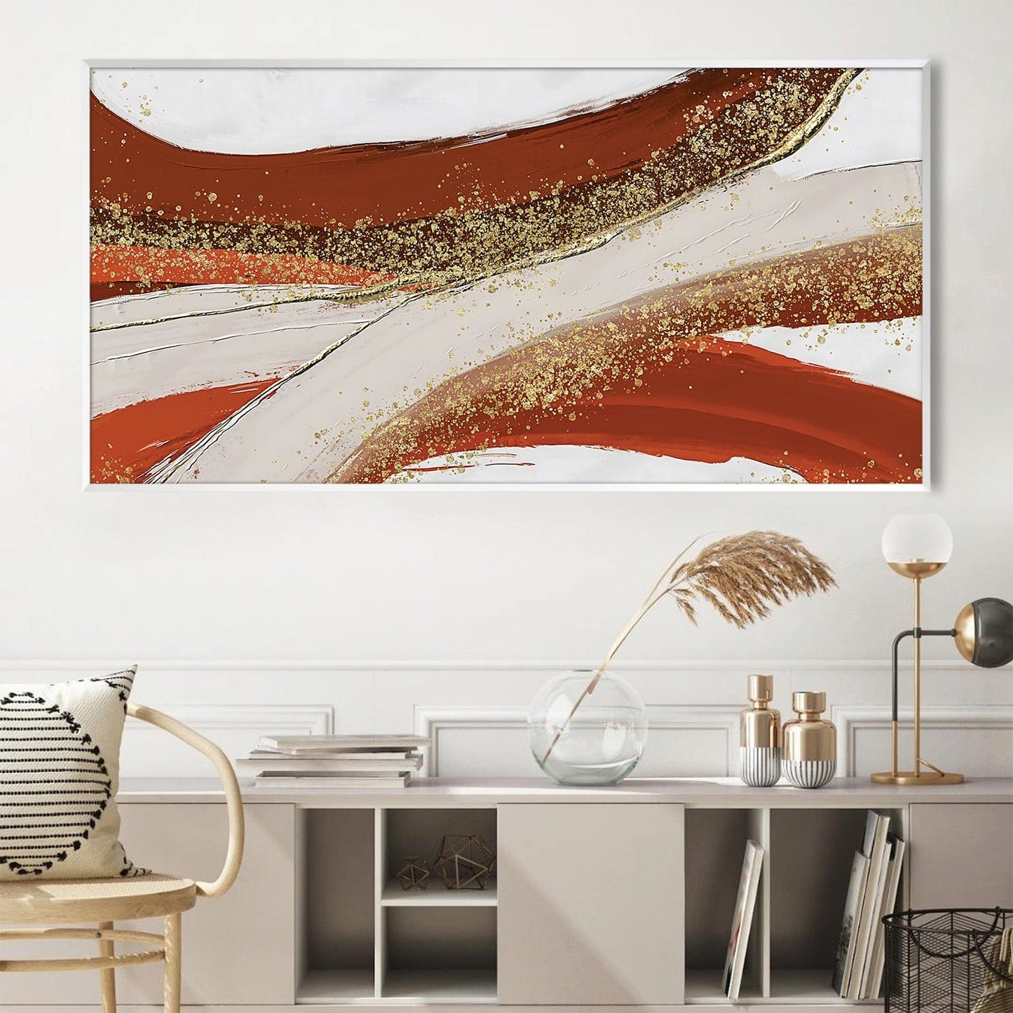 Vibrant Golden Orange Abstract Oil Painting for Modern Home Décor