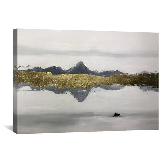 Tranquil Gold Reflection on Water Oil Painting for Elegant Home Décor