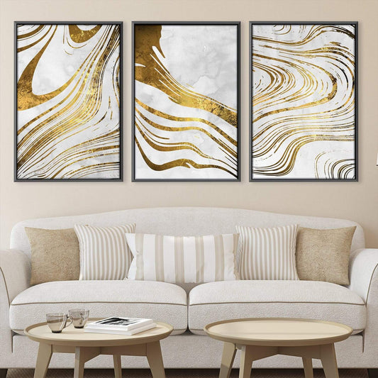 Elegant Gold Wave Abstract Oil Painting for Chic Home Decor