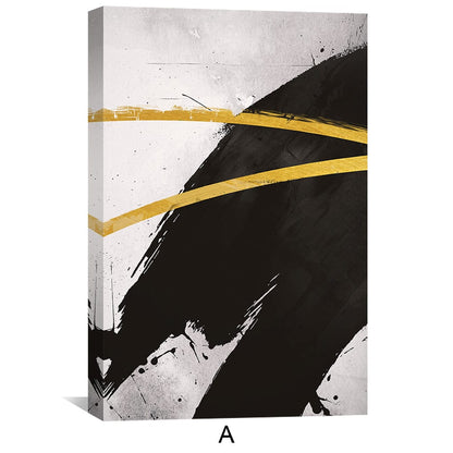 Abstract Black and Gold Triptych Oil Painting for Modern Home Decor