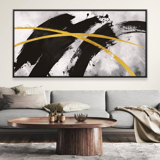 Abstract Black and Gold Oil Painting - Modern Wall Art for Elegant Home Décor