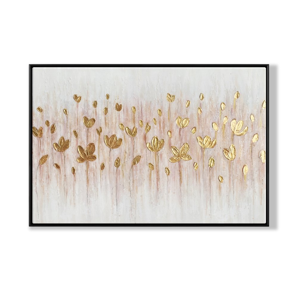 Glistening Golden Lotus Flowers Oil Painting for Elegant Home Decor