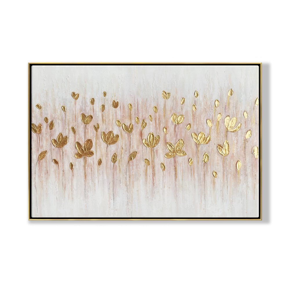 Glistening Golden Lotus Flowers Oil Painting for Elegant Home Decor