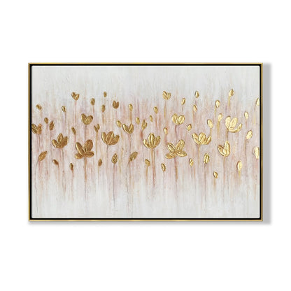 Glistening Golden Lotus Flowers Oil Painting for Elegant Home Decor