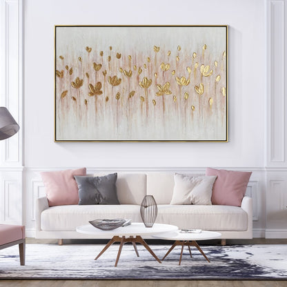 Glistening Golden Lotus Flowers Oil Painting for Elegant Home Decor