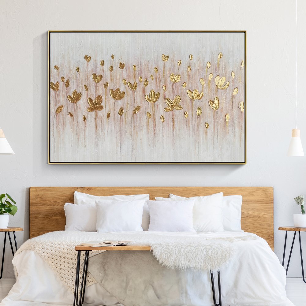 Glistening Golden Lotus Flowers Oil Painting for Elegant Home Decor