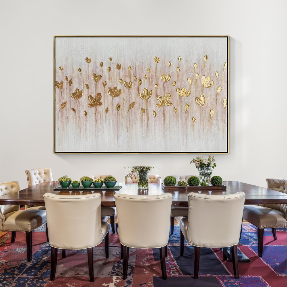 Glistening Golden Lotus Flowers Oil Painting for Elegant Home Decor