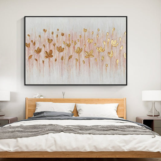 Glistening Golden Lotus Flowers Oil Painting for Elegant Home Decor