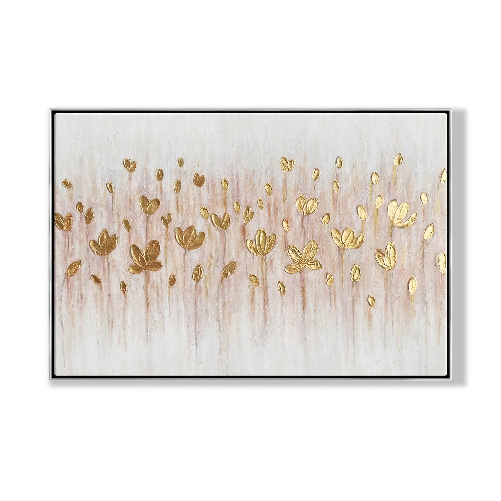 Glistening Golden Lotus Flowers Oil Painting for Elegant Home Decor