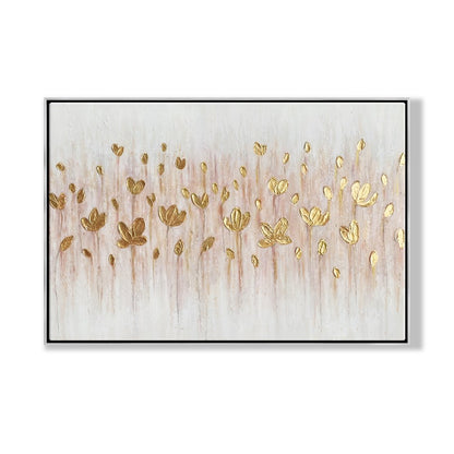 Glistening Golden Lotus Flowers Oil Painting for Elegant Home Decor