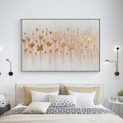 Glistening Golden Lotus Flowers Oil Painting for Elegant Home Decor