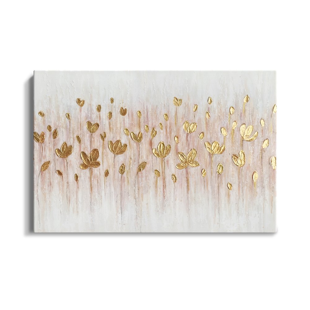 Glistening Golden Lotus Flowers Oil Painting for Elegant Home Decor
