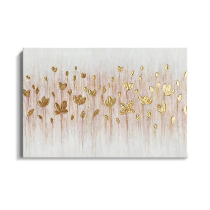 Glistening Golden Lotus Flowers Oil Painting for Elegant Home Decor