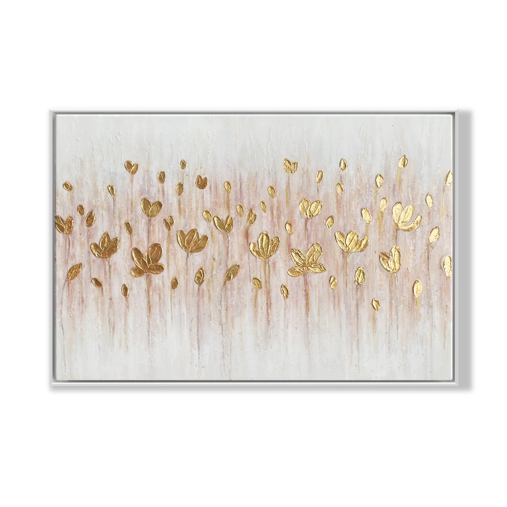 Glistening Golden Lotus Flowers Oil Painting for Elegant Home Decor