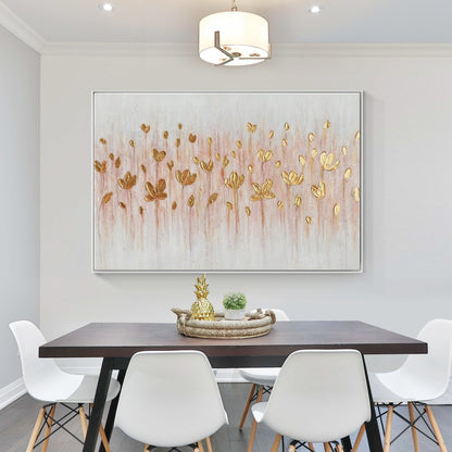 Glistening Golden Lotus Flowers Oil Painting for Elegant Home Decor