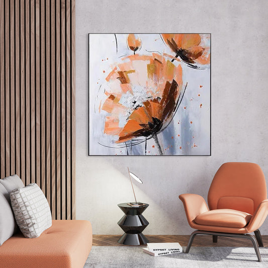 Elegant Orange Floral Oil Painting for Modern Home Decor