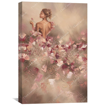 Elegant Woman with Flowers in Soft Pink Abstract Oil Painting