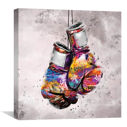 Vibrant Graffiti Boxing Gloves Oil Painting for Modern Art Decor