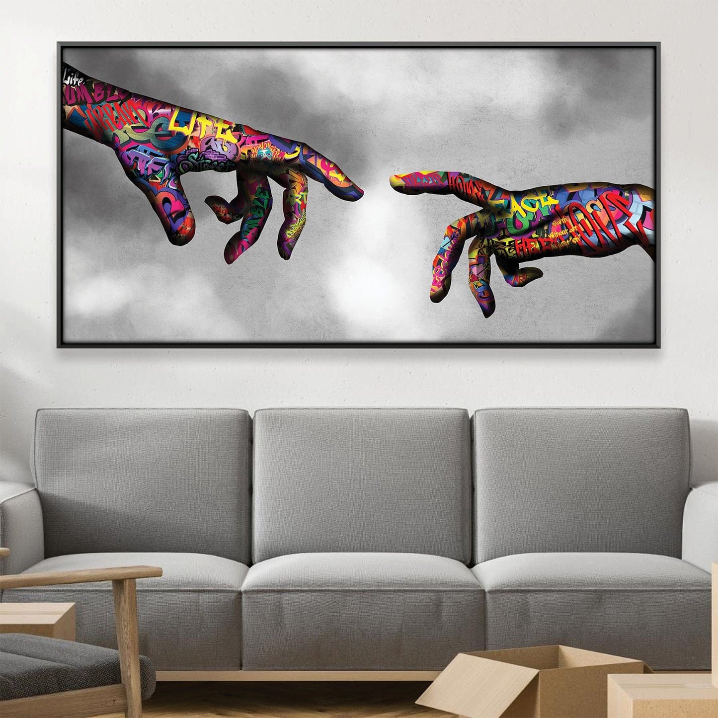 Vibrant Graffiti Hands of God Oil Painting for Modern Art Décor