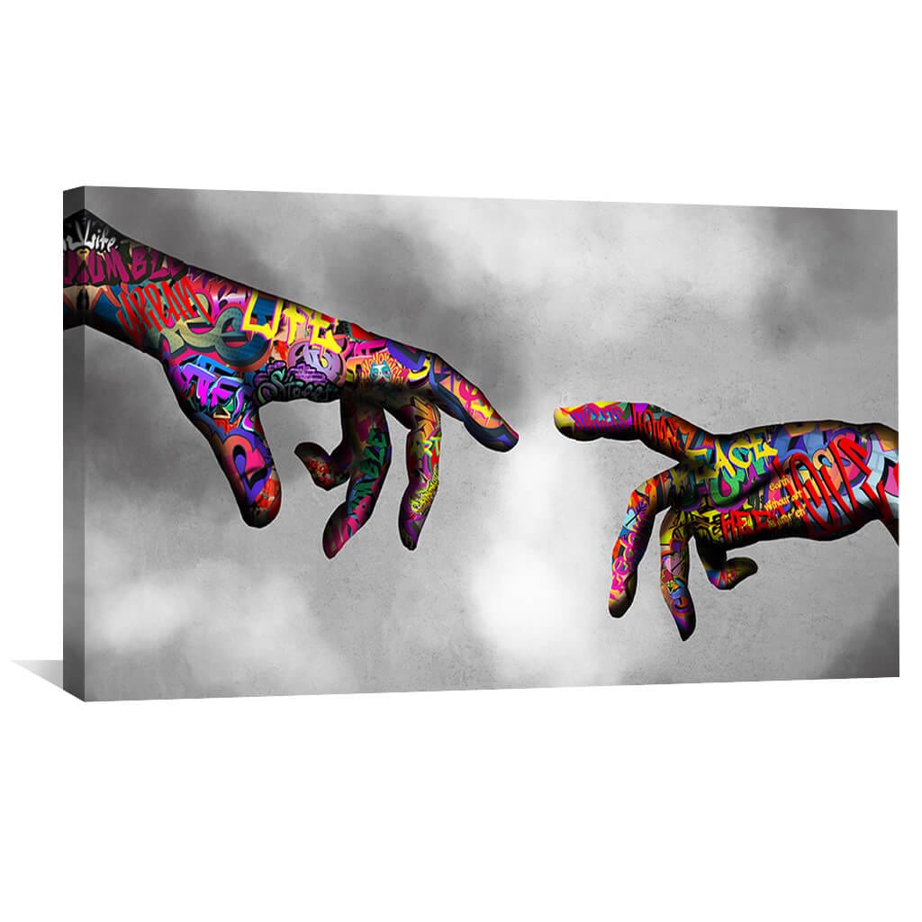 Vibrant Graffiti Hands of God Oil Painting for Modern Art Décor