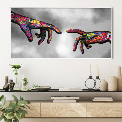 Vibrant Graffiti Hands of God Oil Painting for Modern Art Décor