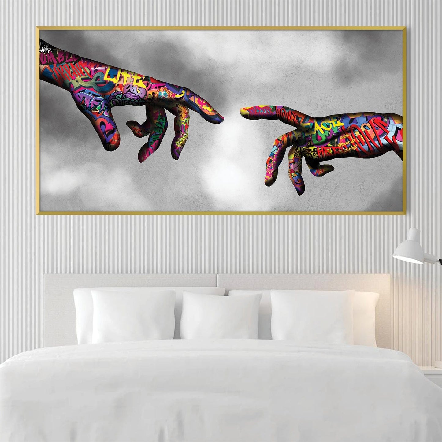 Vibrant Graffiti Hands of God Oil Painting for Modern Art Décor