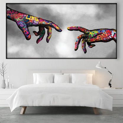 Vibrant Graffiti Hand of God Oil Painting for Modern Wall Art Decor