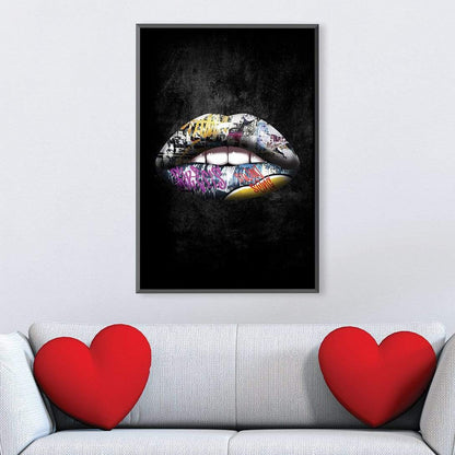 Urban Graffiti Lips Oil Painting for Modern Home Decor