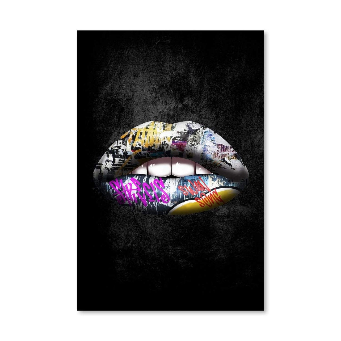 Urban Graffiti Lips Oil Painting for Modern Home Decor