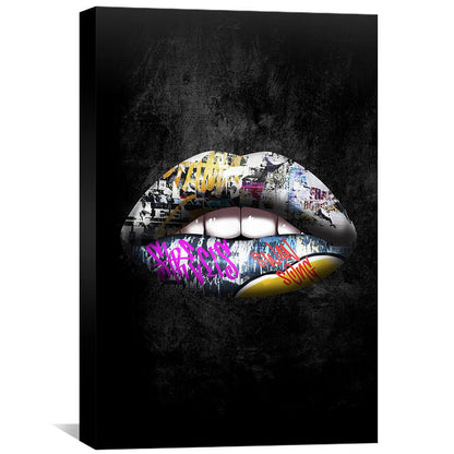 Urban Graffiti Lips Oil Painting for Modern Home Decor