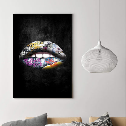 Urban Graffiti Lips Oil Painting for Modern Home Decor